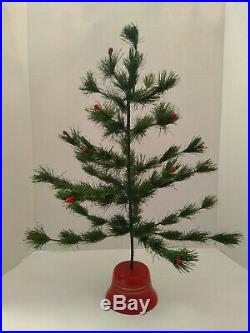 VTG 21x 16 FEATHER CHRISTMAS TREE RED BERRIES RED PLASTIC STAND25 BRANCHES