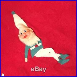 VTG 34 Christmas Tree Skirt Japan Plastic Elves Elf Pixie Felt Xmas 1950s 60s