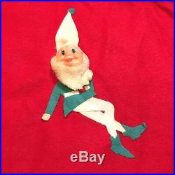 VTG 34 Christmas Tree Skirt Japan Plastic Elves Elf Pixie Felt Xmas 1950s 60s