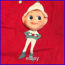 VTG 34 Christmas Tree Skirt Japan Plastic Elves Elf Pixie Felt Xmas 1950s 60s