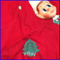 VTG 34 Christmas Tree Skirt Japan Plastic Elves Elf Pixie Felt Xmas 1950s 60s