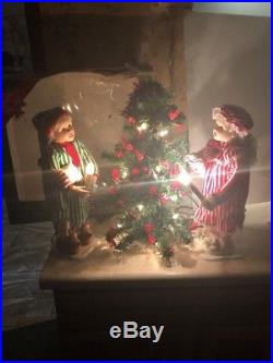 VTG 4pc CHRISTMAS Tree HOLIDAY CREATIONS ANIMATED BOY & GIRL PAJAMAS Lighted MIB