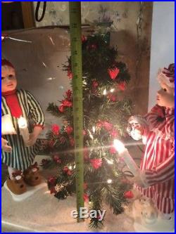 VTG 4pc CHRISTMAS Tree HOLIDAY CREATIONS ANIMATED BOY & GIRL PAJAMAS Lighted MIB