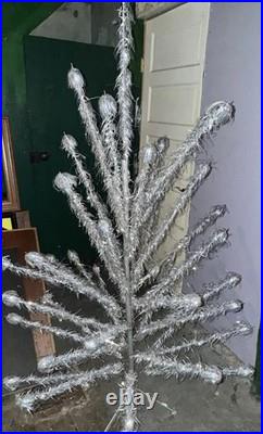 VTG 6 Ft Aluminum Christmas Tree Pom Pom Good/fair Condition READ Orig Box