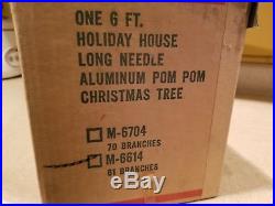 VTG 6FT Sparkler Pom-Pom Aluminum Christmas Tree Star Brand 61 Branches in Box