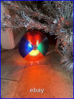 VTG 7' Aluminum Christmas Tree Sparkler Pom Pom 103 Branches Working Color Wheel