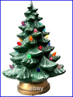 VTG'70s Atlantic Mold Ceramic Christmas Tree Gold Plaster Base 16 Flocked Top