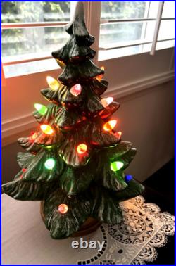 VTG'70s Atlantic Mold Ceramic Christmas Tree Gold Plaster Base 16 Flocked Top