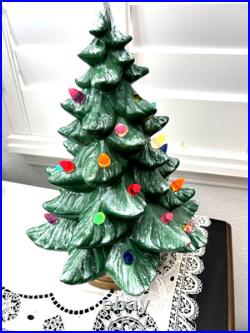VTG'70s Atlantic Mold Ceramic Christmas Tree Gold Plaster Base 16 Flocked Top