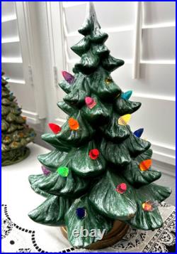 VTG'70s Atlantic Mold Ceramic Christmas Tree Gold Plaster Base 16 Flocked Top