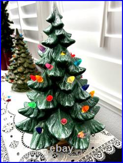 VTG'70s Atlantic Mold Ceramic Christmas Tree Gold Plaster Base 16 Flocked Top