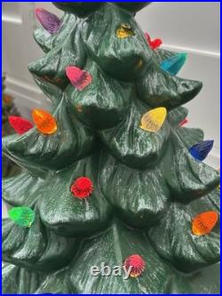 VTG'70s Atlantic Mold Ceramic Christmas Tree Gold Plaster Base 16 Flocked Top