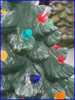 VTG'70s Atlantic Mold Ceramic Christmas Tree Gold Plaster Base 16 Flocked Top