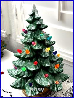 VTG'70s Atlantic Mold Ceramic Christmas Tree Gold Plaster Base 16 Flocked Top