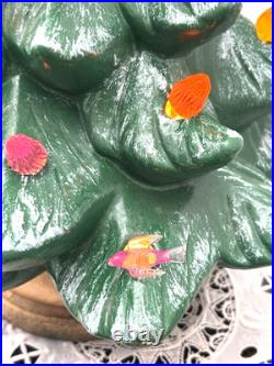 VTG'70s Atlantic Mold Ceramic Christmas Tree Gold Plaster Base 16 Flocked Top