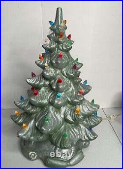 VTG 70s Atlantic Mold Ceramic Christmas Tree Green Luster Paint Glass Bulbs 16