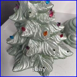VTG 70s Atlantic Mold Ceramic Christmas Tree Green Luster Paint Glass Bulbs 16