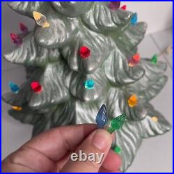 VTG 70s Atlantic Mold Ceramic Christmas Tree Green Luster Paint Glass Bulbs 16