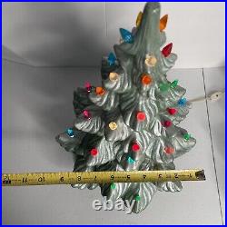 VTG 70s Atlantic Mold Ceramic Christmas Tree Green Luster Paint Glass Bulbs 16