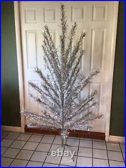 VTG ALCOA ALUMINUM 6 1/2 FT 55 BRANCHES SILVER CHRISTMAS TREE with STAND