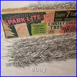 VTG Aluminum Christmas Tree 7ft Original Box And Stand Spark Lite Pom 52