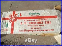 VTG Aluminum Peacock Christmas Tree Evergleam 6' Tree, Box & Stand 94 Branches