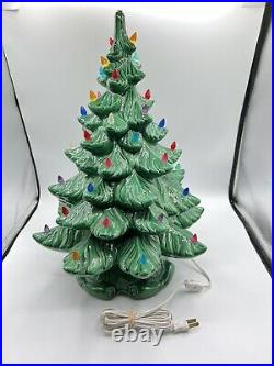 VTG Atlantic Mold 19 Color Lights Ceramic Christmas Tree Green'77 With Base