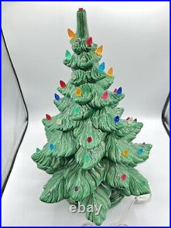VTG Atlantic Mold 19 Color Lights Ceramic Christmas Tree Green'77 With Base