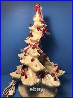 VTG Atlantic Mold White 17 Ceramic Christmas Tree with Lights Bows Music RARE HTF