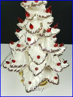 VTG Atlantic Mold White Gold Red Starlite Twinkle Ceramic Christmas Tree 17 db