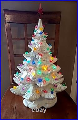 VTG Atlantic Mold White Luster Birds Ceramic Lighted Christmas Tree with Base 22