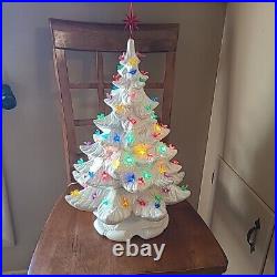 VTG Atlantic Mold White Luster Birds Ceramic Lighted Christmas Tree with Base 22