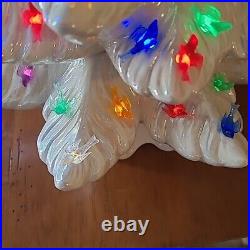 VTG Atlantic Mold White Luster Birds Ceramic Lighted Christmas Tree with Base 22