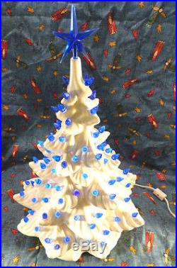 VTG Atlantic Mold White Pearl Luster Ceramic Christmas Tree Lighted 16.5 Tall
