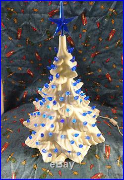 VTG Atlantic Mold White Pearl Luster Ceramic Christmas Tree Lighted 16.5 Tall