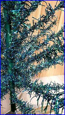 VTG Blue / Green VINYL aluminum Tree 4' Ft Christmas with Box #4148 (45 branch)