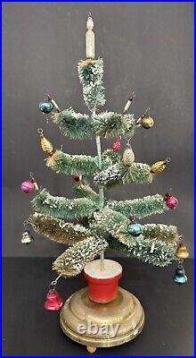 VTG Bottle Brush Christmas Tree 15 with Ornaments & Rotates Plays Music WORKS OLD