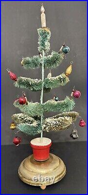 VTG Bottle Brush Christmas Tree 15 with Ornaments & Rotates Plays Music WORKS OLD