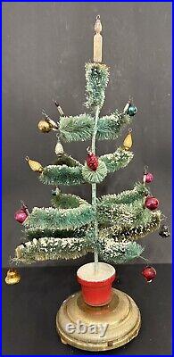VTG Bottle Brush Christmas Tree 15 with Ornaments & Rotates Plays Music WORKS OLD