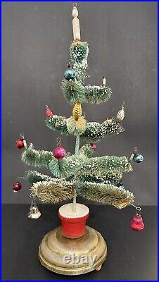 VTG Bottle Brush Christmas Tree 15 with Ornaments & Rotates Plays Music WORKS OLD