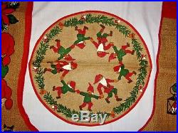 VTG Burlap Christmas Stockings & Tree Skirt Swedish Elf Gnome Sweden Nisse Tomte