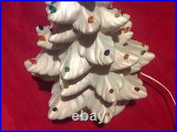 VTG CERAMIC CHRISTMAS TREE 17-18 PEARLY IRIDESCENT WHITE-ATLANTIC MOLD-1970s