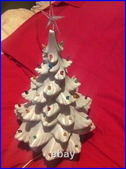 VTG CERAMIC CHRISTMAS TREE 17-18 PEARLY IRIDESCENT WHITE-ATLANTIC MOLD-1970s