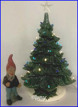 VTG CERAMIC LIGHTED CHRISTMAS TREE 16 Holly BASE NOWELLS + German Heissner Gnome