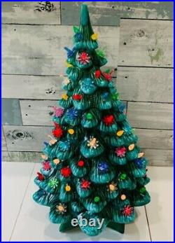 VTG Ceramic Christmas Tree 19 Tall With Music Box Plays Silent Night Two Tone