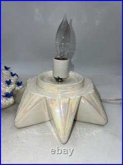 VTG Ceramic Lava Christmas Tree Opalescent White Blue Birds Doves 21 Tall Works