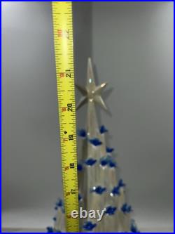 VTG Ceramic Lava Christmas Tree Opalescent White Blue Birds Doves 21 Tall Works