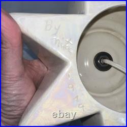 VTG Ceramic Lava Christmas Tree Opalescent White Blue Birds Doves 21 Tall Works