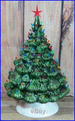 VTG Ceramic Tabletop Electric Multicolor Flame Bulb Christmas Tree 16 MCM Decor