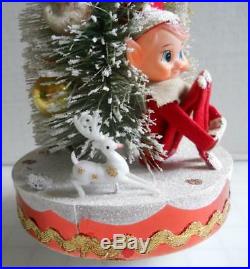 VTG Christmas Bottle Brush Tree Knee Hugger Elf Pixie Mercury Glass Ornaments